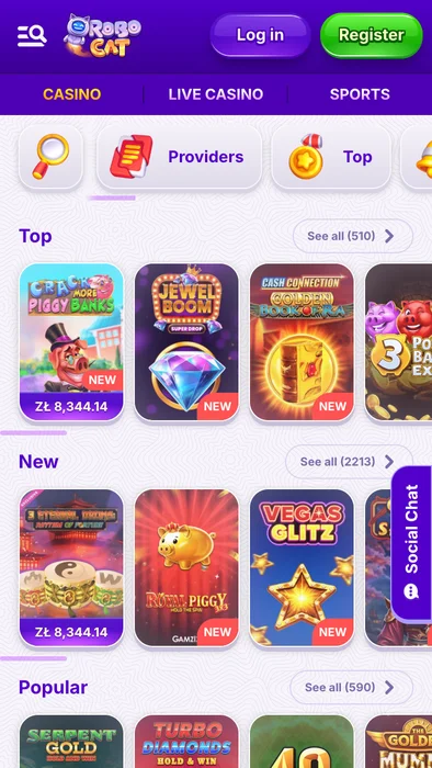 Robocat Casino Spielangebot